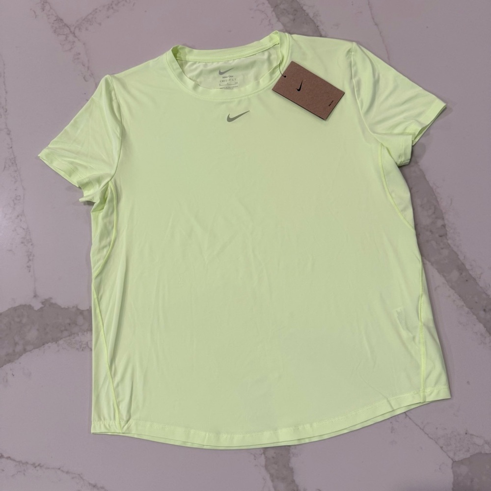 Nike One NWT Classic DriFit Short Sleeve Shirt Womens Small Volt Yellow Training - Picture 2 of 8